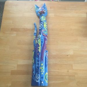 Balinese wooden painted cat decor/ statue